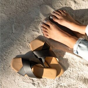 Nisolo Catalina Slide Sandals In Black Leather (NEW)